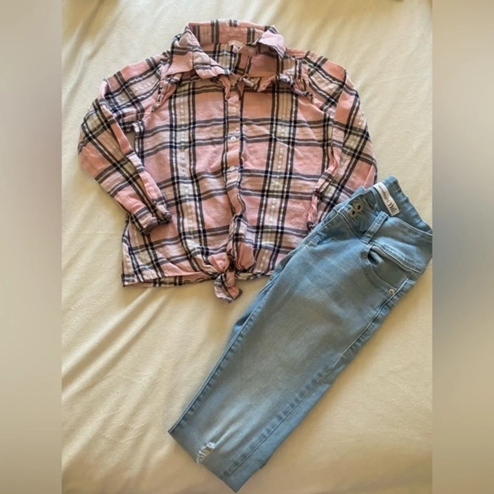 2pc Girls Outfit Jeans & Long Sleeve Shirt